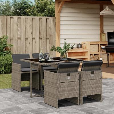 5-delige Tuinset met kussens poly rattan grijs - thumbnail