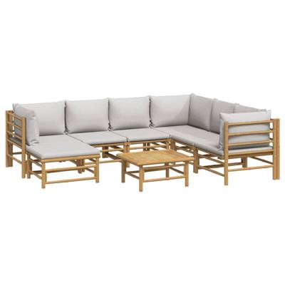 8-delige Loungeset met kussens bamboe lichtgrijs