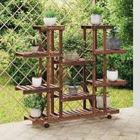 VidaXL Plantenstandaard met wielen 110x25x115 cm massief vurenhout - thumbnail