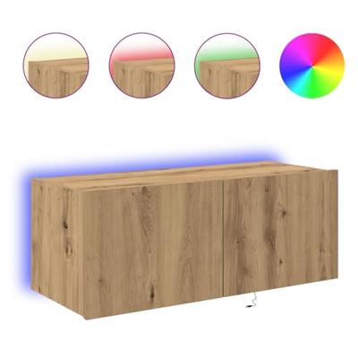 Tv-wandmeubel met LED-verlichting 80x35x31 cm artisanaal eiken