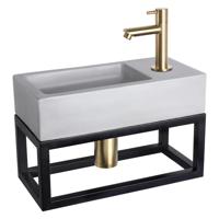 Differnz Ravo fonteinset beton lichtgrijs kraan recht mat goud 38.5 x 18.5 x 9 cm met handdoekrek - thumbnail