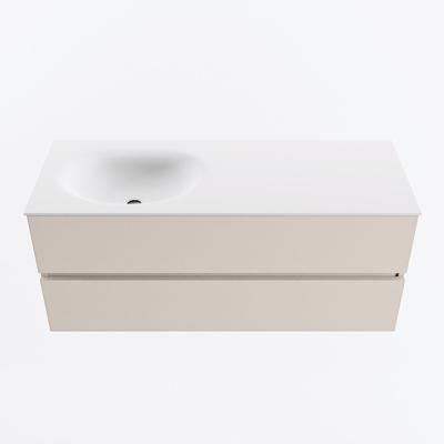 MONDIAZ VICA 120cm badmeubel onderkast Linen 2 lades. Wastafel MOON links 1 kraangat, kleur Talc.