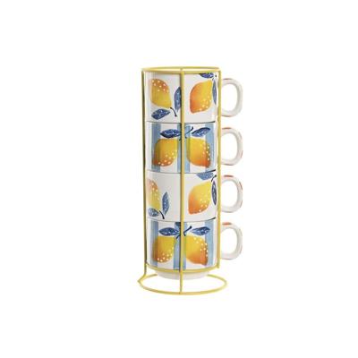 Set van koffiekopjes Home ESPRIT Geel Blauw Wit Oranje Metaal Dolomite 260 ml
