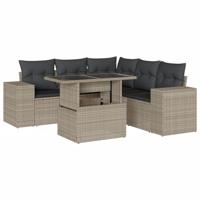 6-delige Loungeset met kussens poly rattan lichtgrijs - thumbnail