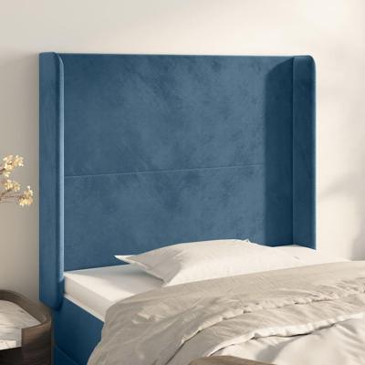 Hoofdbord met randen 83x16x118/128 cm fluweel blauw