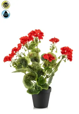 Kunstplant Geranium in pot UV bestendig Rood - 38cm