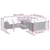 10-delige Loungeset met kussens poly rattan grijs - thumbnail