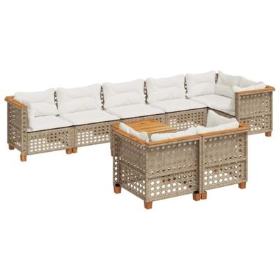 9-delige Loungeset met kussens poly rattan beige