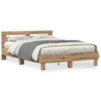 Bedframe artisanaal eikenkleurig 140 x 190 cm Bewerkt hout - thumbnail