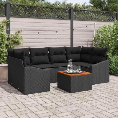Tuinbankenset met kussen 7 pcs Zwart poly rattan