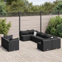 9-delige Loungeset met kussens poly rattan zwart - thumbnail