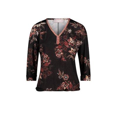 Cassis gebloemde top zwart/donkerrood/lichtroze Cassis gebloemde top zwart/donkerrood/lichtroze