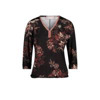 Cassis gebloemde top zwart/donkerrood/lichtroze - thumbnail