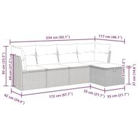 5-delige Loungeset met kussens poly rattan grijs - thumbnail