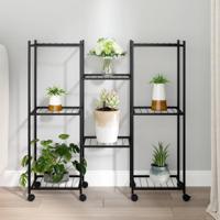 VidaXL Bloemenstandaard met wielen 83x25x83,5 cm ijzer zwart - thumbnail