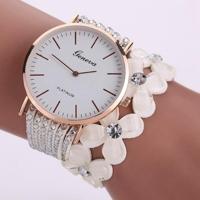 Vrouwen ronde wijzerplaat bloem diamant studs armband horloge (wit) - thumbnail