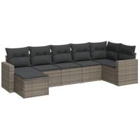 7-delige Loungeset met kussens poly rattan grijs - thumbnail