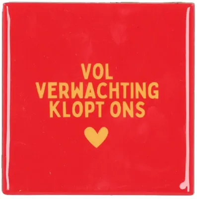 Daan Kromhout Design tegeltje keramiek vol verwachting 10x10cm rood