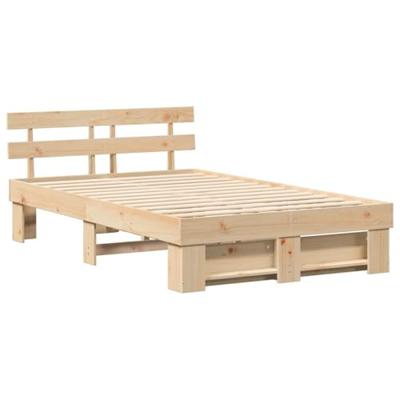 Bedframe met hoofdeinde Bruin 135 x 190 cm Massief grenenhout - thumbnail