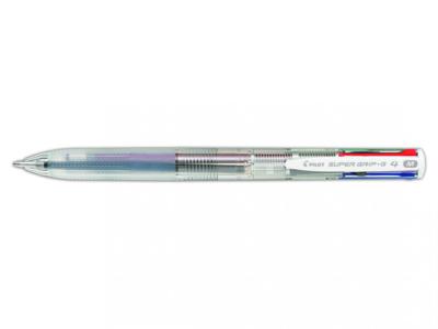Pilot Super Grip G-4 4-kleurenbalpen, medium, klassieke inktkleuren, transparant lichaam