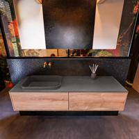 Badkamermeubelset Mondiaz Erin 150 cm met 2 Lades met RIDGE Wastafel Links Dark grey Zonder Kraangaten Greeploos Mat Washed Oak - thumbnail