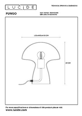 Lucide FUNGO - Tafellamp - 1xE27 - Roze