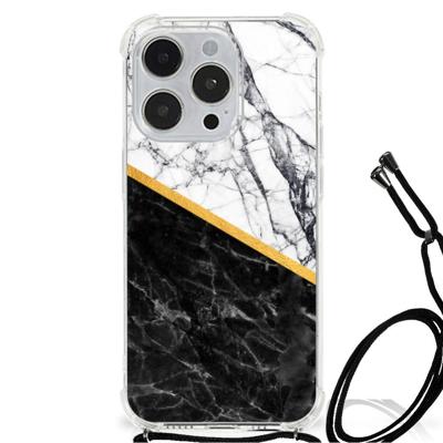 iPhone 14 Pro Anti-Shock Hoesje Marmer Wit Zwart - Origineel Cadeau Man iPhone 14 Pro Anti-Shock Hoesje Marmer Wit Zwart - Origineel Cadeau Man