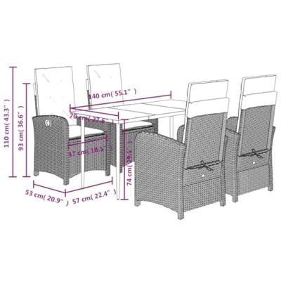 5-delige Tuinset met kussens poly rattan bruin