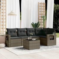 6-delige Loungeset met kussens poly rattan grijs - thumbnail