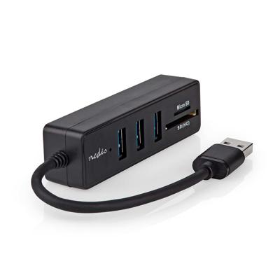 Nedis USB-Hub | USB-A Male | 3x USB A Female | 5-Poorts poort(en) | USB 3.2 Gen 1 | USB Gevoed | 5 Gbps | SD & MicroSD - CCGB61250BK01