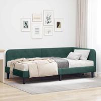 Hoekbedframe met matras Donkergroen 90 x 190 cm Fluweel - thumbnail