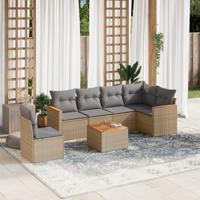 7-delige Loungeset met kussens poly rattan gemengd beige - thumbnail