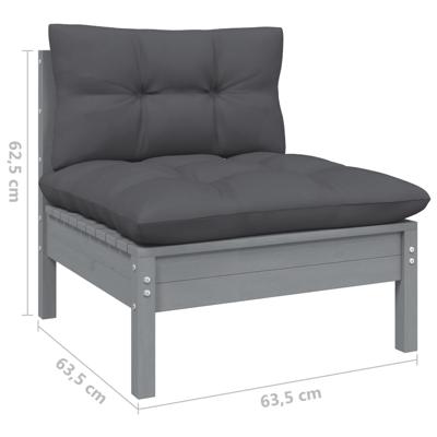 9-delige Loungeset met kussens grenenhout grijs