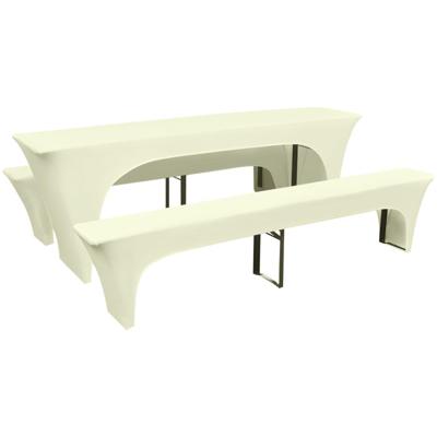 VidaXL Hoes voor biertafel/banken 3-delig crèmekleurig stretchstof VidaXL Hoes voor biertafel/banken 3-delig crèmekleurig stretchstof