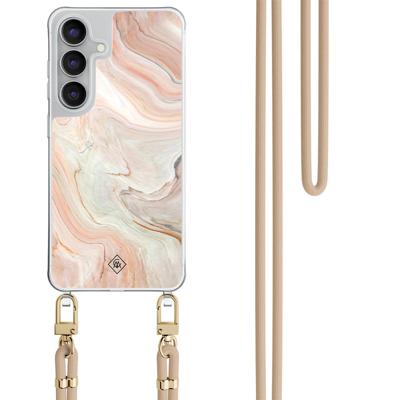 Samsung Galaxy S25 FE hoesje met beige koord - Marmer waves Samsung Galaxy S25 FE hoesje met beige koord - Marmer waves