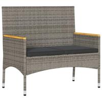 Tuinbank 2-zits met kussens en tafel poly rattan grijs - thumbnail