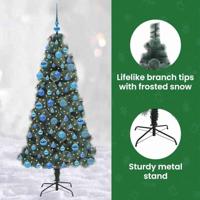 VidaXL Kunstmatige voorverlichte kerstboom met ballen set groen 180 cm - thumbnail