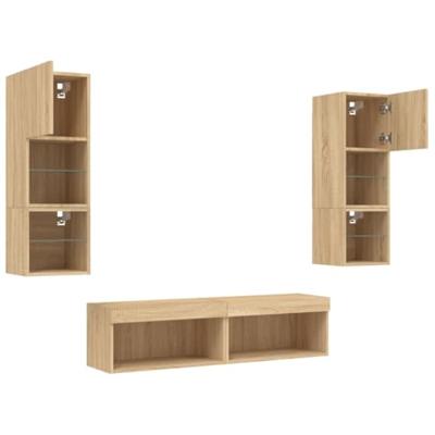 6-delige Tv-wandmeubelset met LED bewerkt hout sonoma eiken