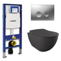 Geberit UP 100 toiletset - Inbouw WC Wandcloset - Creavit Mat Antraciet Rimfree Geberit Delta-21 Mat Chroom - thumbnail