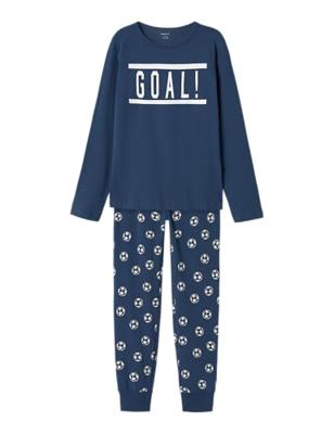 Name it jongens pyjama - &apos;&apos;Goal!&apos;&apos; - Donkerblauwe katoenen kinder pyjama voetbal