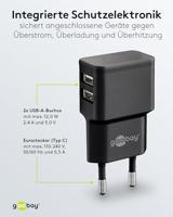 Goobay USB lader haaks dubbel 2,4A zwart - 9550140 - thumbnail