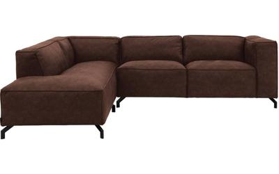 Goossens Bank Calvin bruin, micro leer, 2,5-zits, modern design met ligelement links