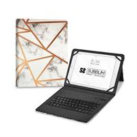SUBBLIM Beschermhoes voor tablet 11 inch, met bluetooth-toetsenbord, Spaans toetsenbord, elastiek, oplaadpoort, ultra dun, keytab Pro marmer, wit - thumbnail