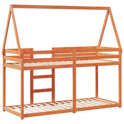 Stapelbed met dak massief grenenhout wasbruin 80x200 cm