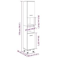Badkamerkast 30x30x179 cm spaanplaat betongrijs - thumbnail