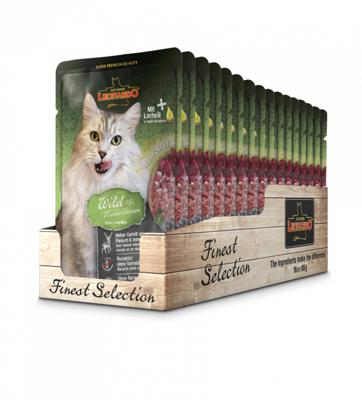 Leonardo zak [16 x 85 g hert + bosbessen] natvoer zonder granen voor katten | compleet voer in praktische afzonderlijke porties