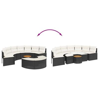 3-delige Loungeset halfrond poly rattan zwart - thumbnail