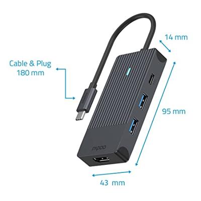 Rapoo UCM-2001 USB-C Adapter 4-in-1 USB Hub Zwart - thumbnail
