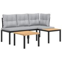 3-delige Loungeset met kussens gepoedercoat staal zwart - thumbnail