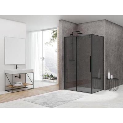 Van Rijn Products ST06 Softclose schuifdeur - 158.5x200cm - rookglas - dikte 8mm - tbv hoekcabine - incl. greep - zwart ST06350160ZWGR